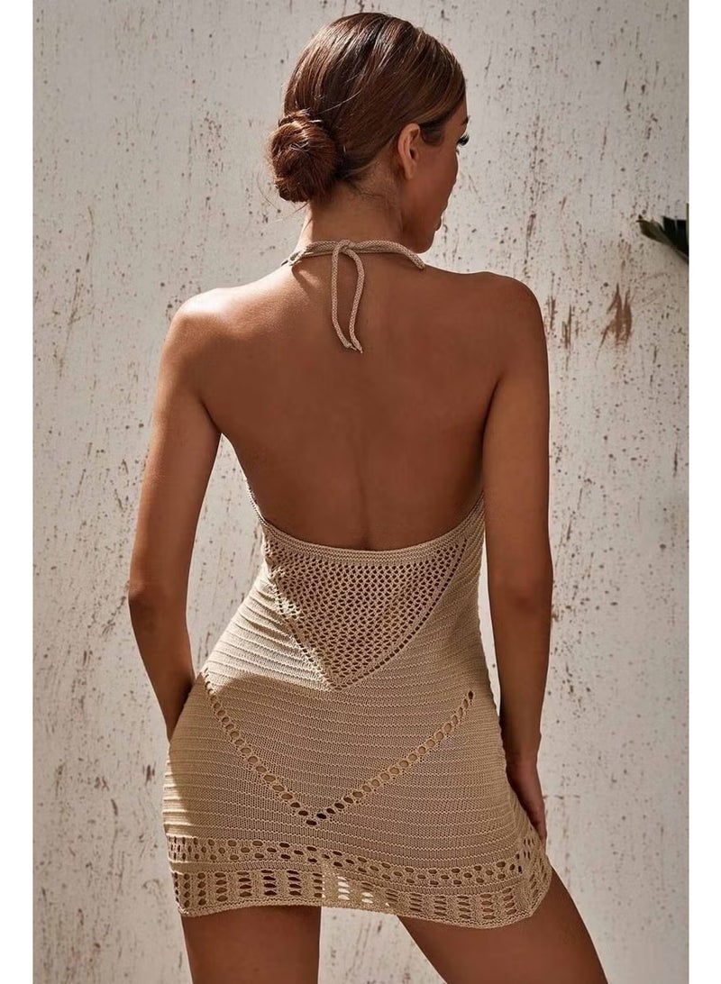 Angelsin Halter Neck Ethnic Patterned Knitted Pareo Beach Dress - Image 2